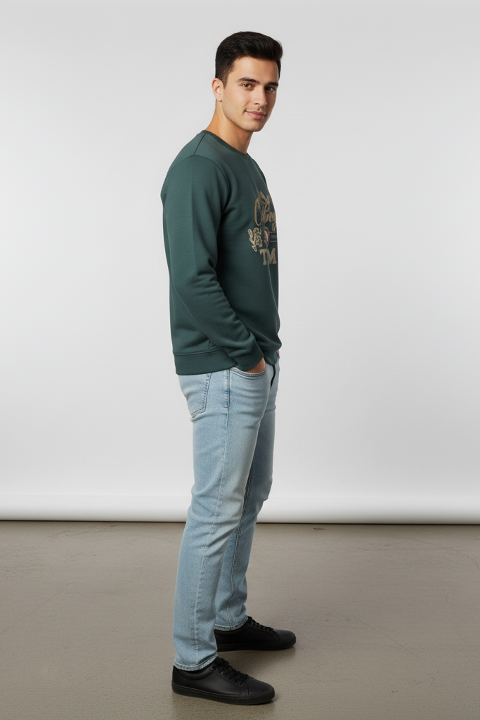 Men's 'Cowboys Time' Bottle Green Graphic Fleece Sweatshirt
