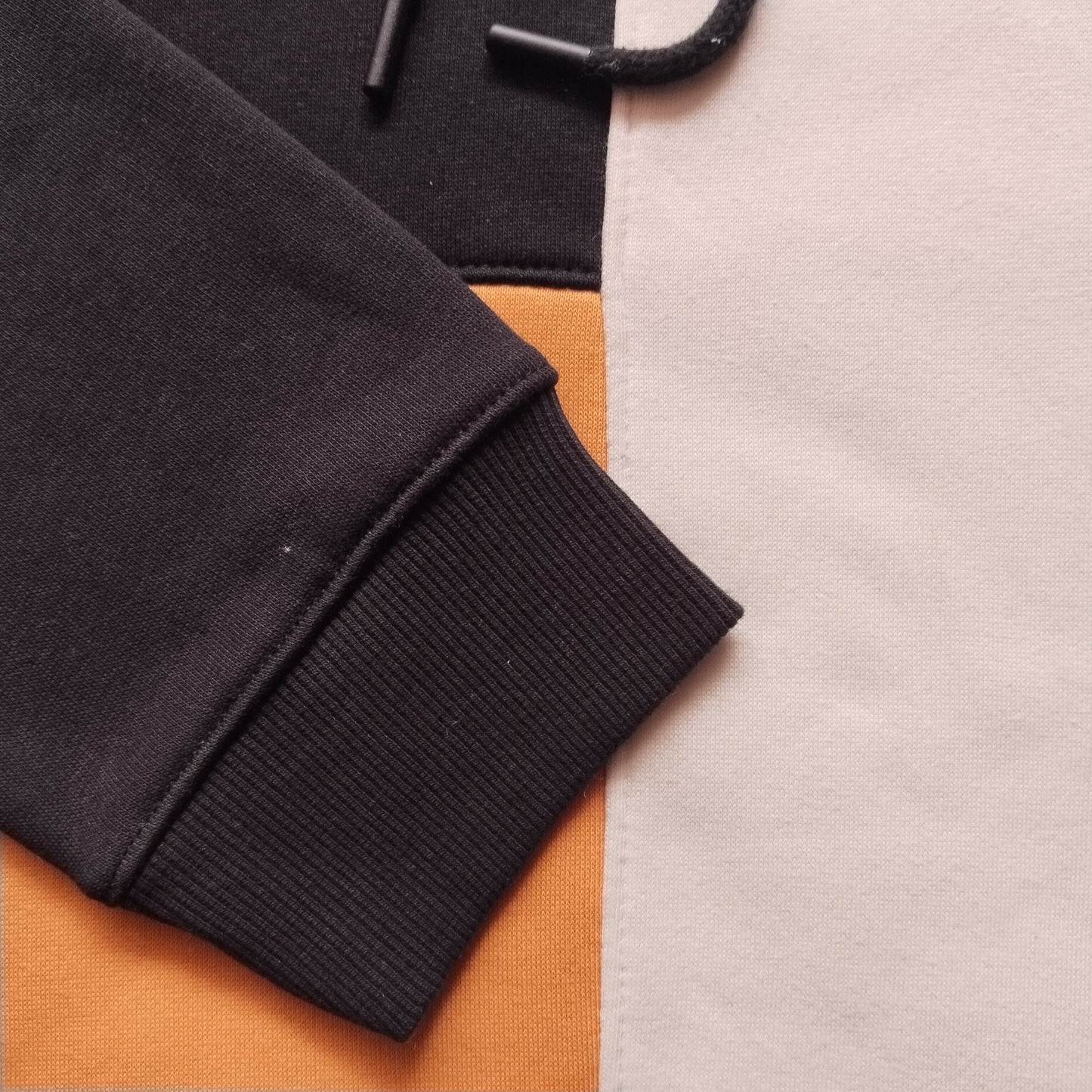 Men's 'Split Panel' Fleece Hoodie | Black, Off White & Mustard