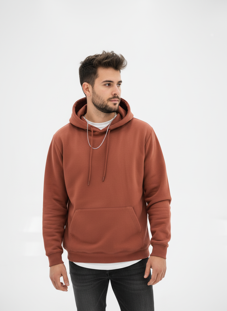 Men’s Rust Fleece Hoodie – Warm Winter Pullover with Kangaroo Pocket