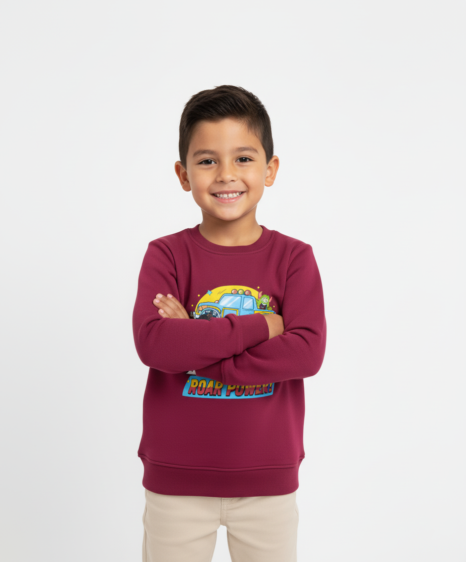 Boys “Roar Power” Monster Truck Sweatshirt – Maroon