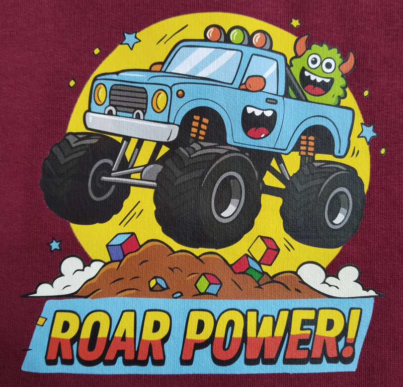 Boys “Roar Power” Monster Truck Sweatshirt – Maroon