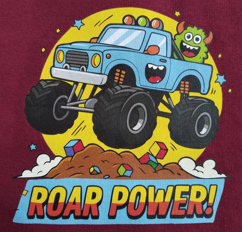Boys “Roar Power” Monster Truck Sweatshirt – Maroon