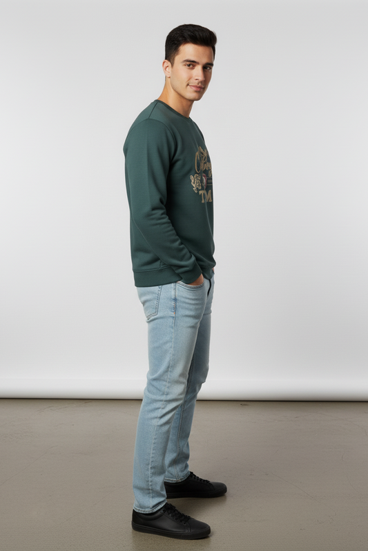 Men's 'Cowboys Time' Bottle Green Graphic Fleece Sweatshirt