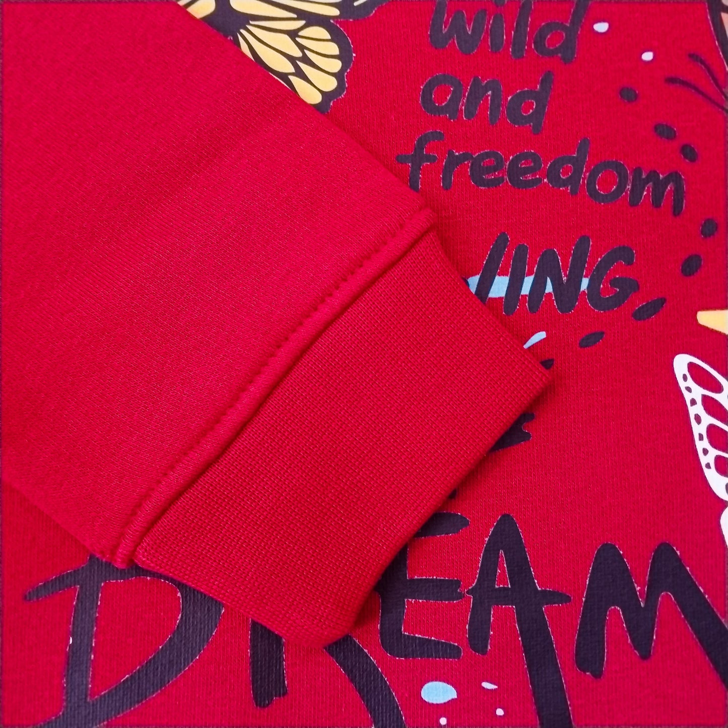 Girls ''RED'' ' Wild and Free Butterfly Print Red Fleece Sweatshirt