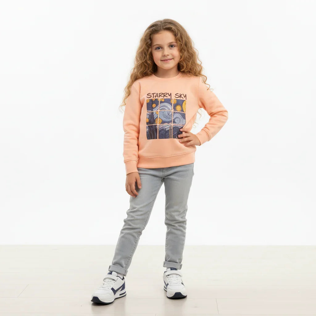 Girls ''Peach"" Inspirational Starry Sky Print Girls' Fleece Sweatshirt