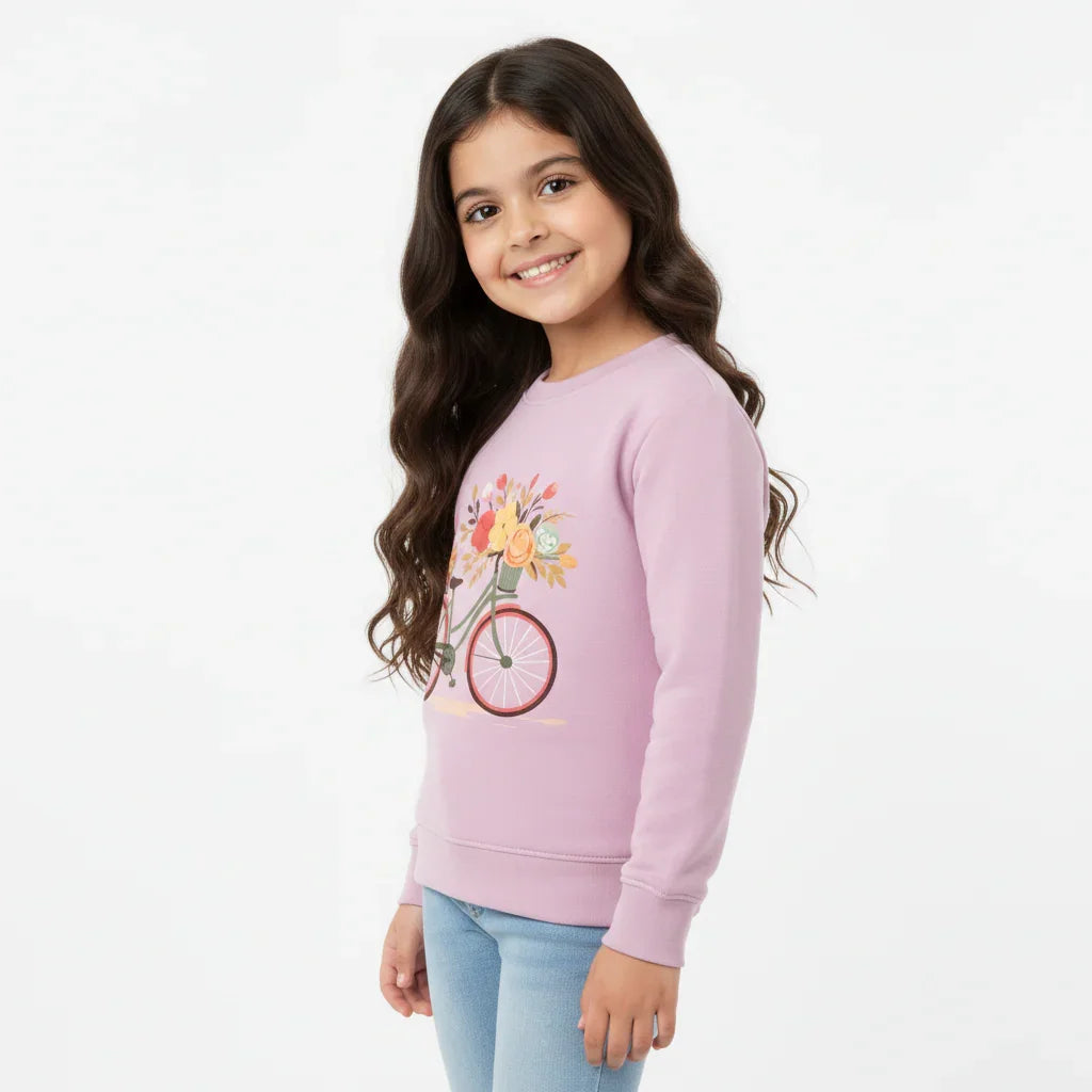 Girls ''PURPLE'' ' Flower Power Bicycle Graphic Sweatshirt