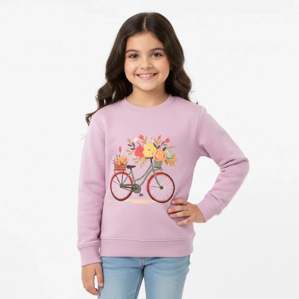 Girls ''PURPLE'' ' Flower Power Bicycle Graphic Sweatshirt