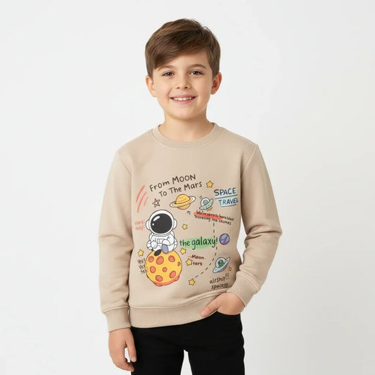 Boys “From Moon to Mars Space Travel” Beige Sweatshirt