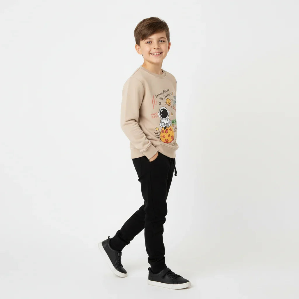 Boys “From Moon to Mars Space Travel” Beige Sweatshirt