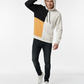 Men's 'Split Panel' Fleece Hoodie | Black, Off White & Mustard