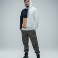 Men's 'Split Panel' Fleece Hoodie | Black, Off White & Mustard