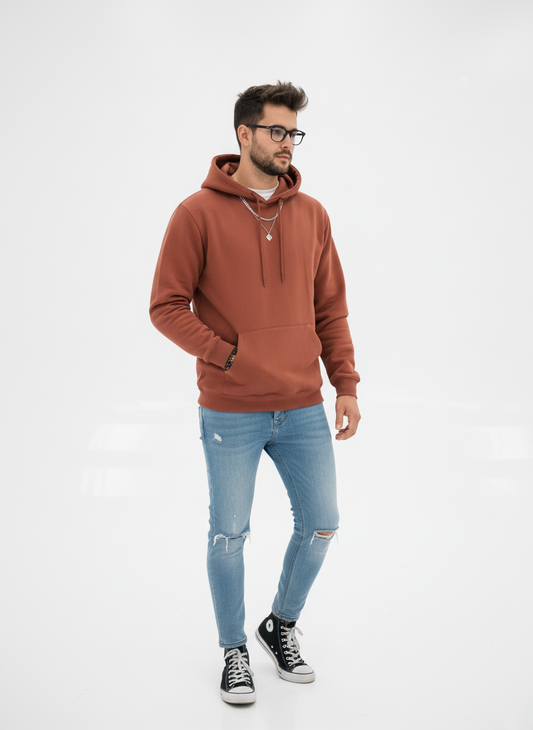 Men’s Rust Fleece Hoodie – Warm Winter Pullover with Kangaroo Pocket