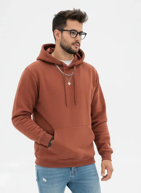 Men’s Rust Fleece Hoodie – Warm Winter Pullover with Kangaroo Pocket