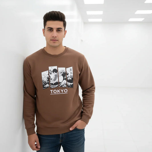 Men's ''Tokyo Koi Fish'' Chocolate Brown Graphic Sweatshirt