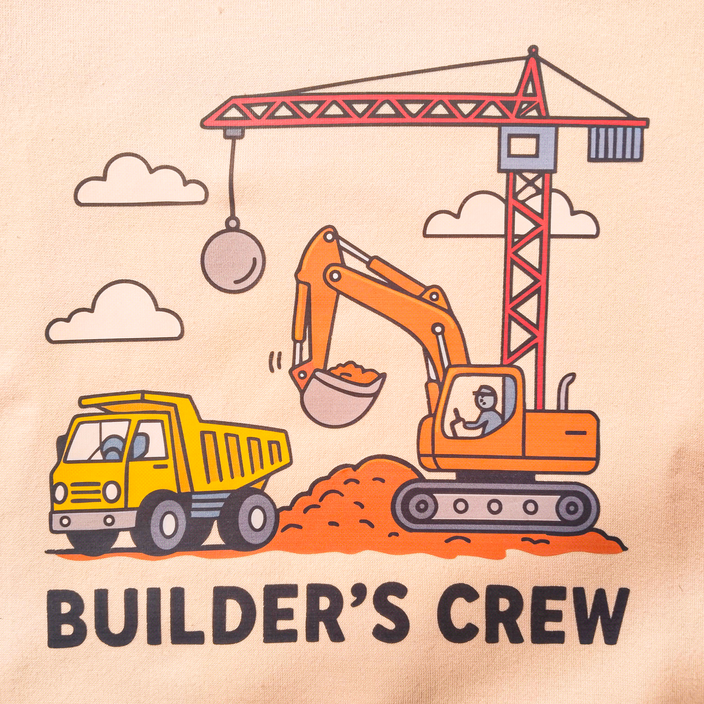 Beige Construction Theme Boys' Sweatshirt