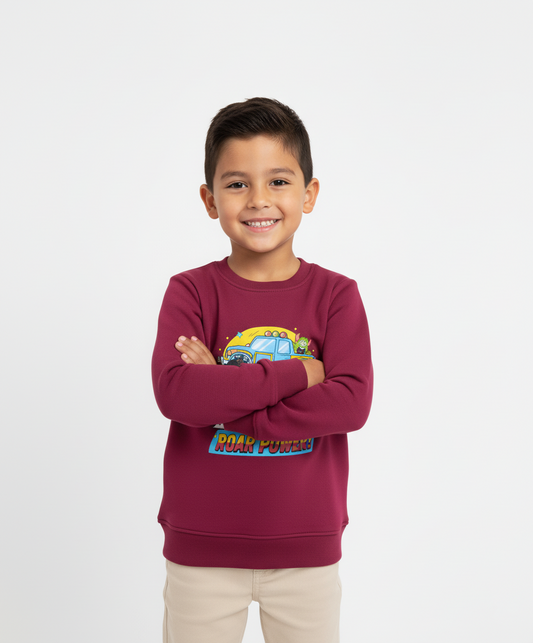 Boys “Roar Power” Monster Truck Sweatshirt – Maroon