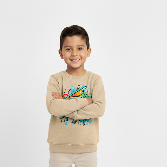 Boys Beige Piano Art Sweatshirt – Beige