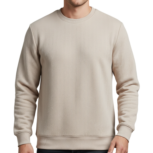Men's Textured Jacquard Knit 'Beige' Sweatshirt