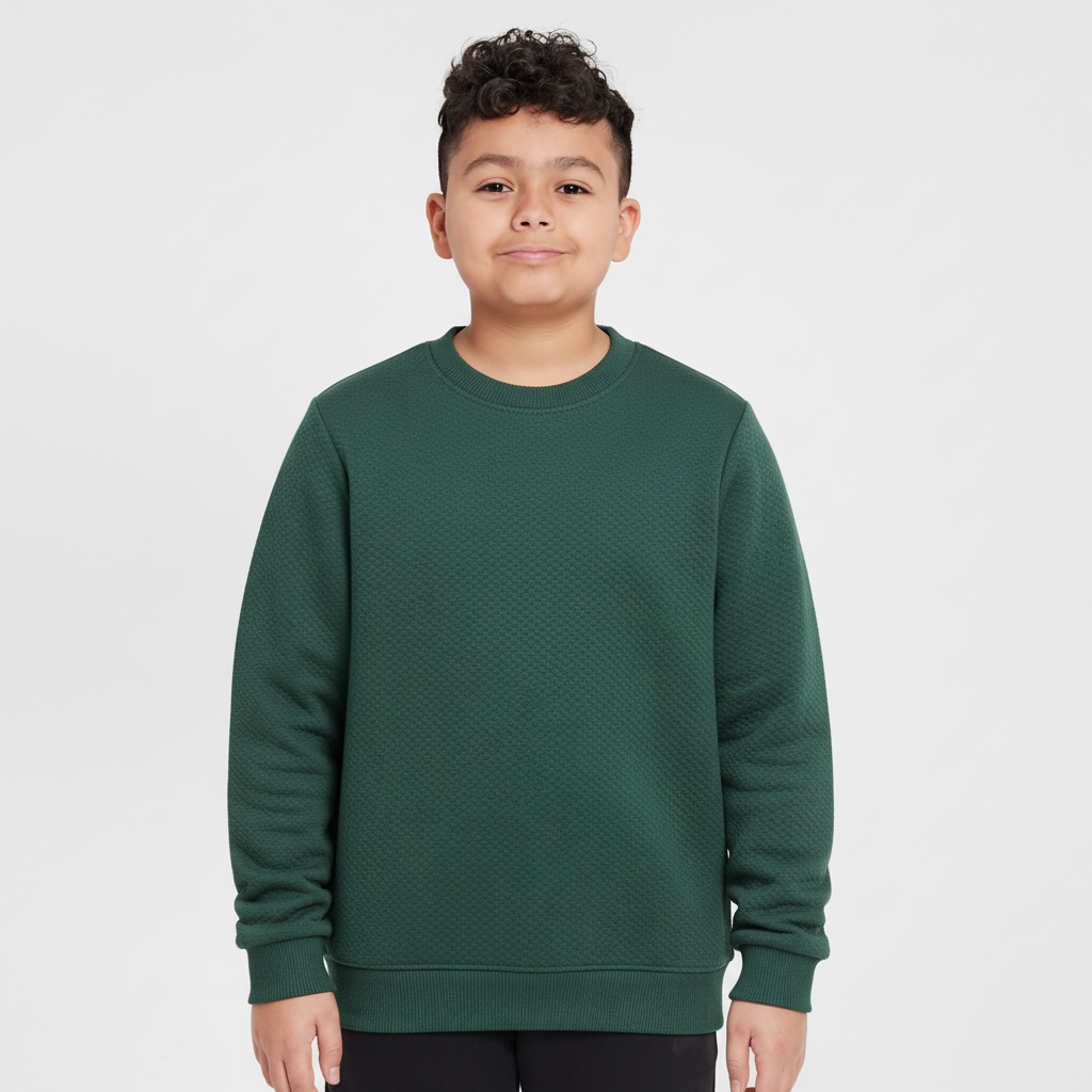Boys' Basic Quilted Pattern Crewneck Jumper