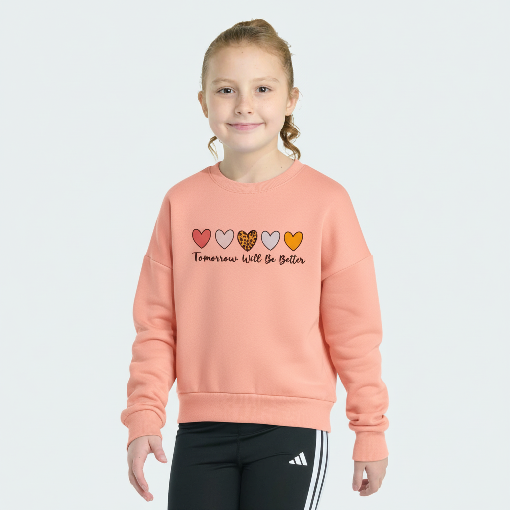 Girls' Pink/Peach Heart Graphic Fleece Sweatshirt