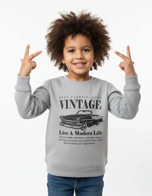 Boys Grey Vintage Classic Car Sweatshirt