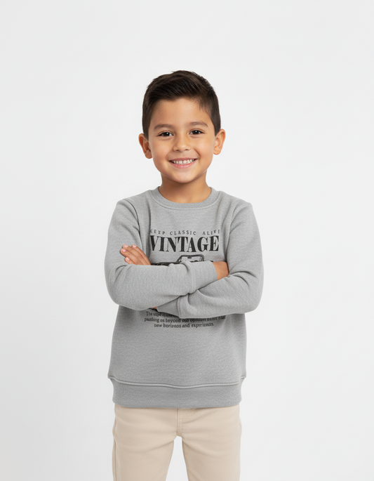 Boys Grey Vintage Classic Car Sweatshirt