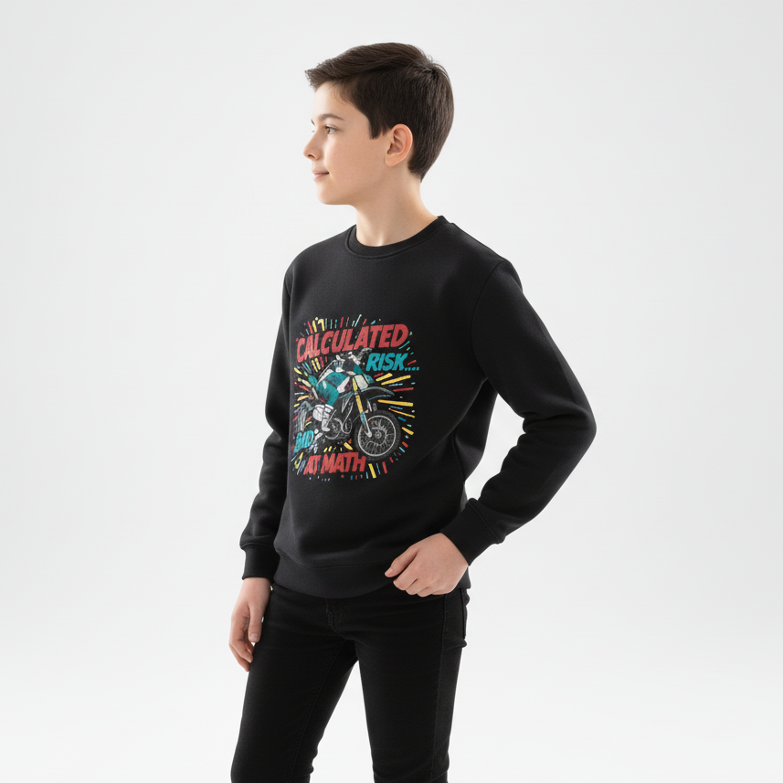 Boys Black 'Sweatshirt' with Moto Cross Rider Print