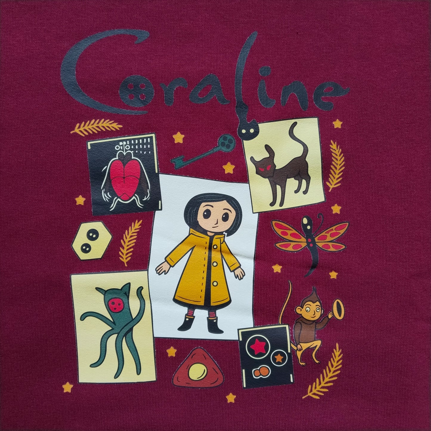 Girls Coraline Graphic Sweatshirt - Maroon Fleece Crewneck Pullover