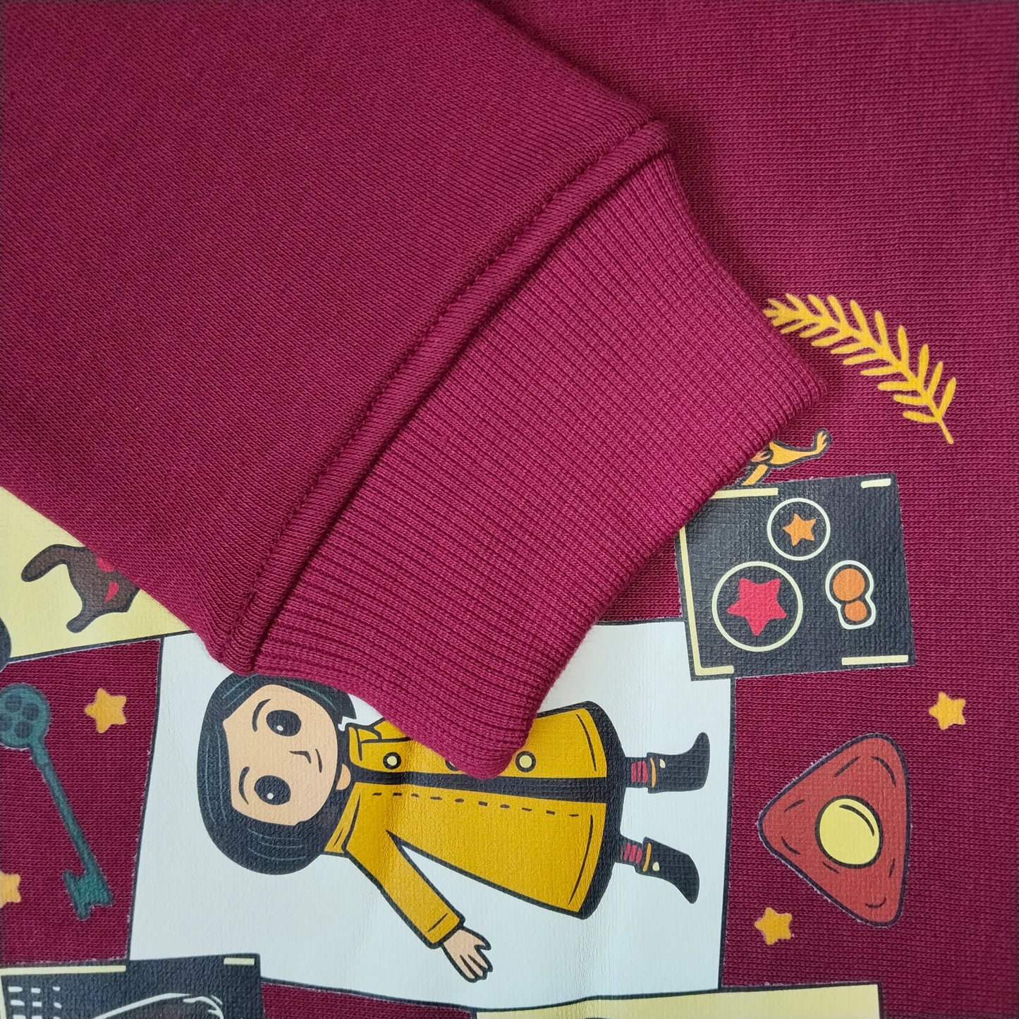 Girls Coraline Graphic Sweatshirt - Maroon Fleece Crewneck Pullover