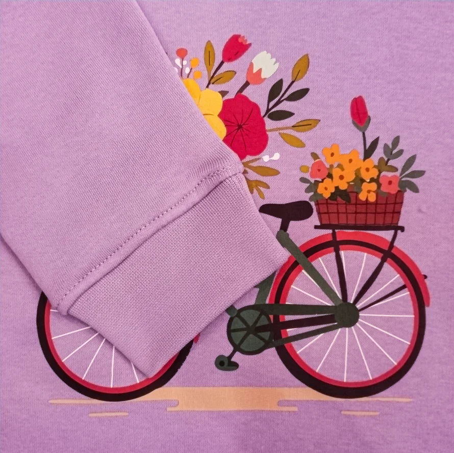 Girls ''PURPLE'' ' Flower Power Bicycle Graphic Sweatshirt