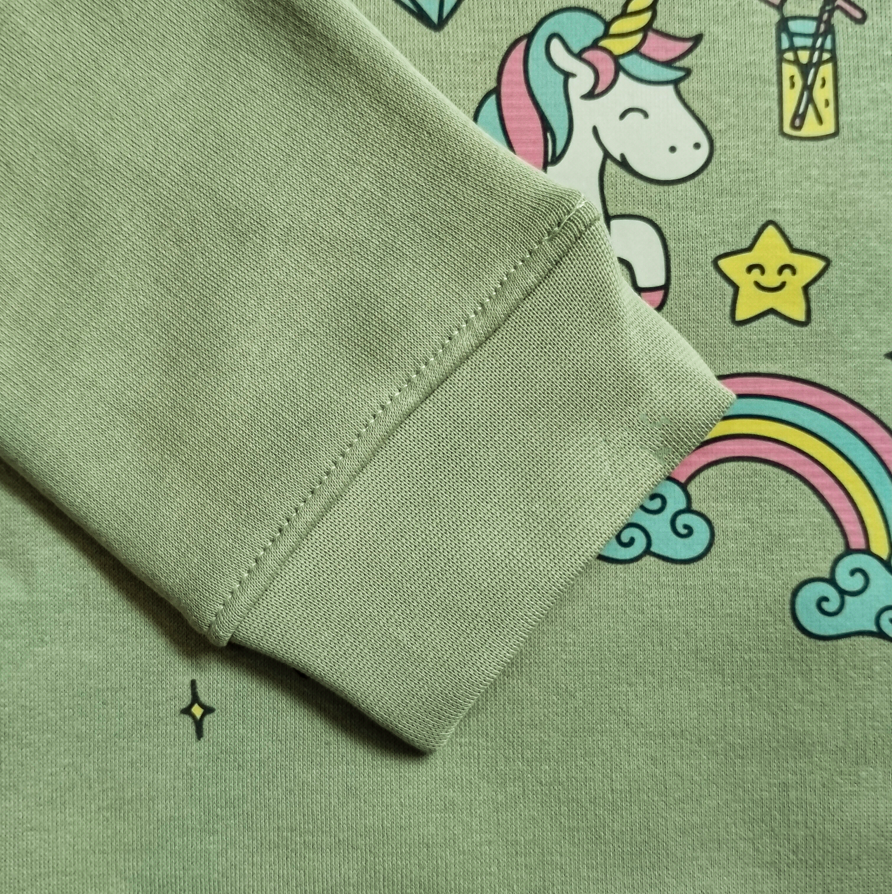 Girls' Sage Green 'Sweatshirt' with Rainbow & Unicorn Print