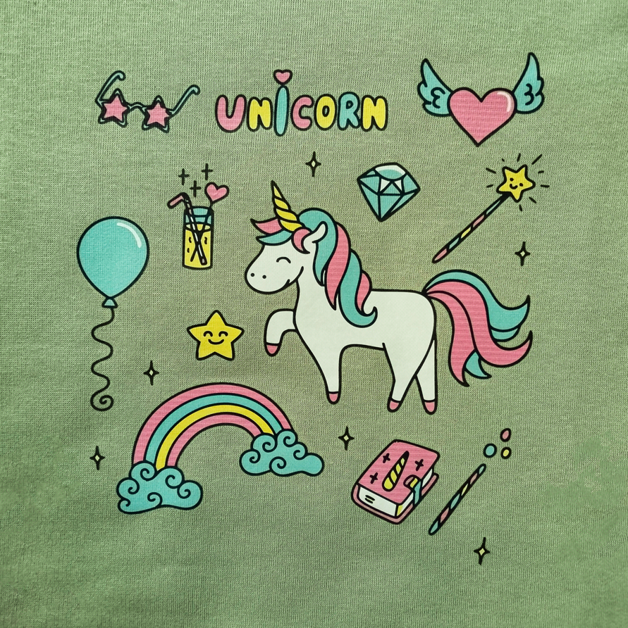 Girls' Sage Green 'Sweatshirt' with Rainbow & Unicorn Print
