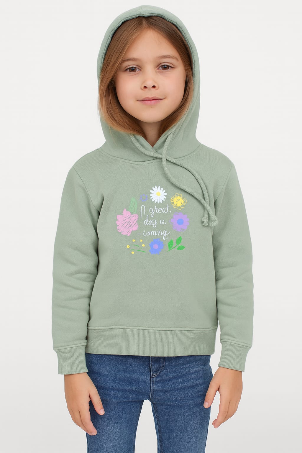 Girls SAGE GREEN Hoodie made with soft and Cozy Fleece Fabric