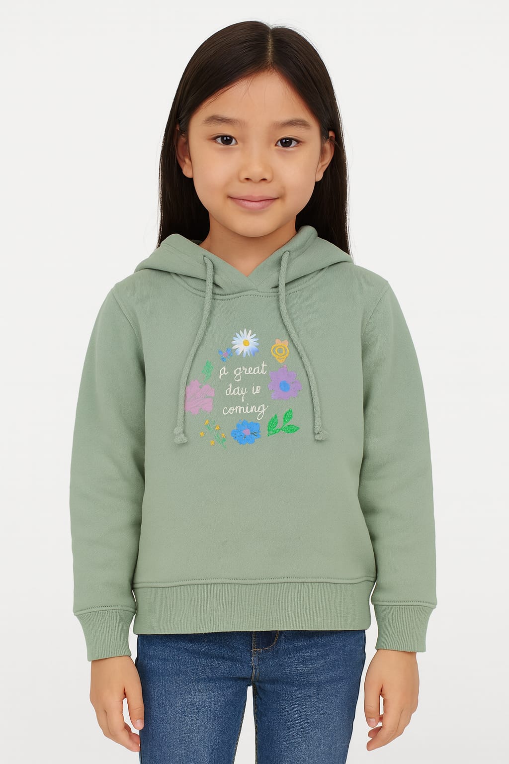 Girls SAGE GREEN Hoodie made with soft and Cozy Fleece Fabric