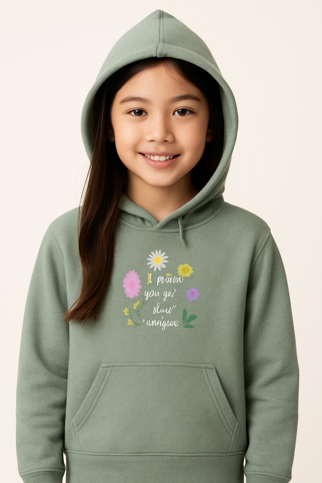 Girls SAGE GREEN Hoodie made with soft and Cozy Fleece Fabric