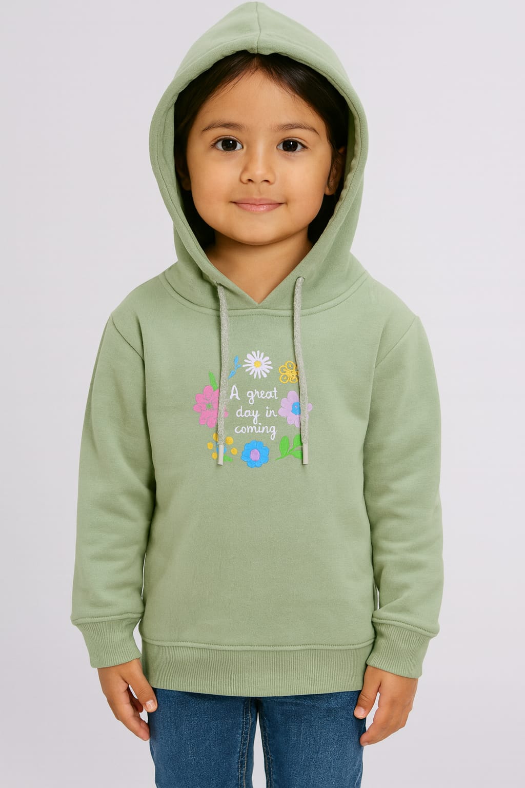 Girls SAGE GREEN Hoodie made with soft and Cozy Fleece Fabric