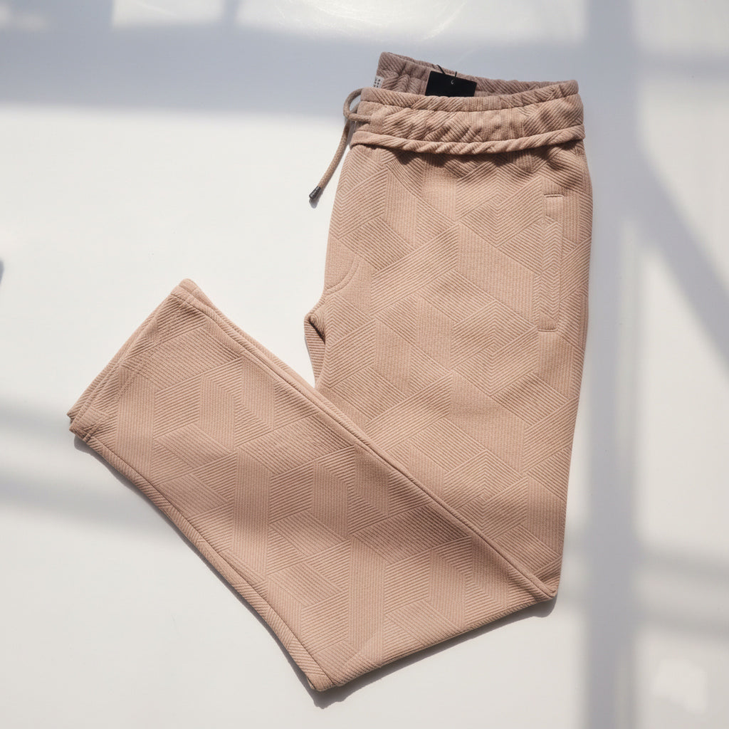 Premium Beige Textured Pattern Sweatpants | Elevated Loungewear