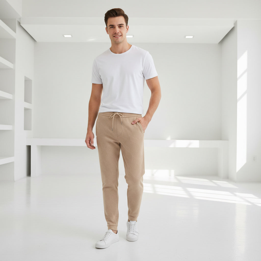 Premium Beige Textured Pattern Sweatpants | Elevated Loungewear
