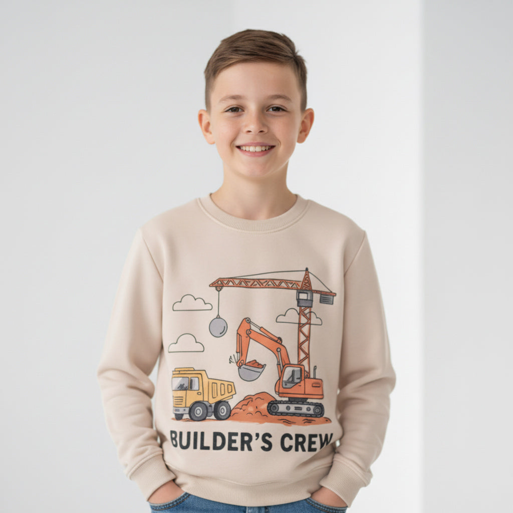 Beige Construction Theme Boys' Sweatshirt