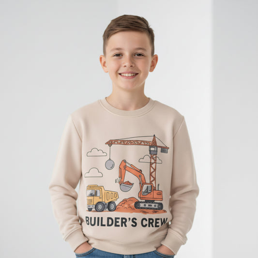 Beige Construction Theme Boys' Sweatshirt