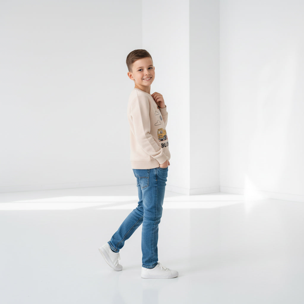 Beige Construction Theme Boys' Sweatshirt