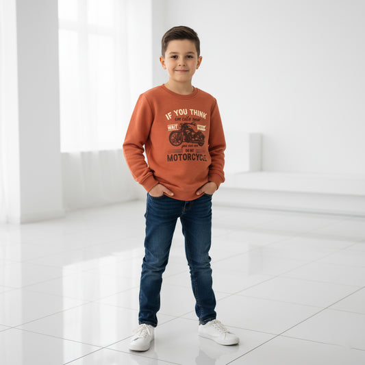 Boys Fleece Rust Motorcycle Graphic Boys' Sweatshirt