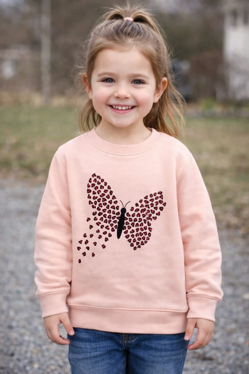 Girls Peach color sweatshirt with Butterfly print