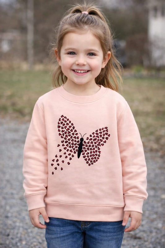 Girls Peach color sweatshirt with Butterfly print