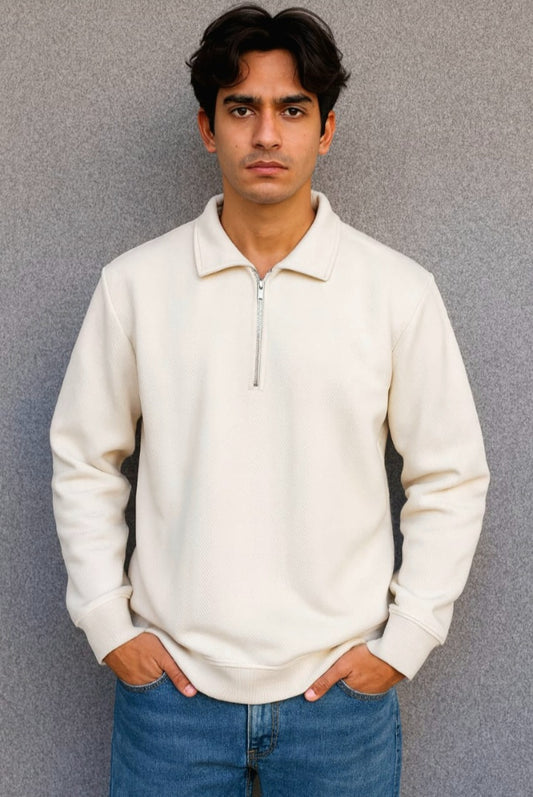 Men's OAT MILK color Jacquard Knit sweatshirt