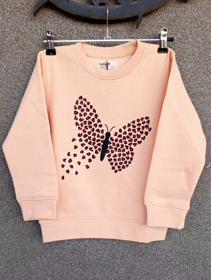 Girls Peach color sweatshirt with Butterfly print