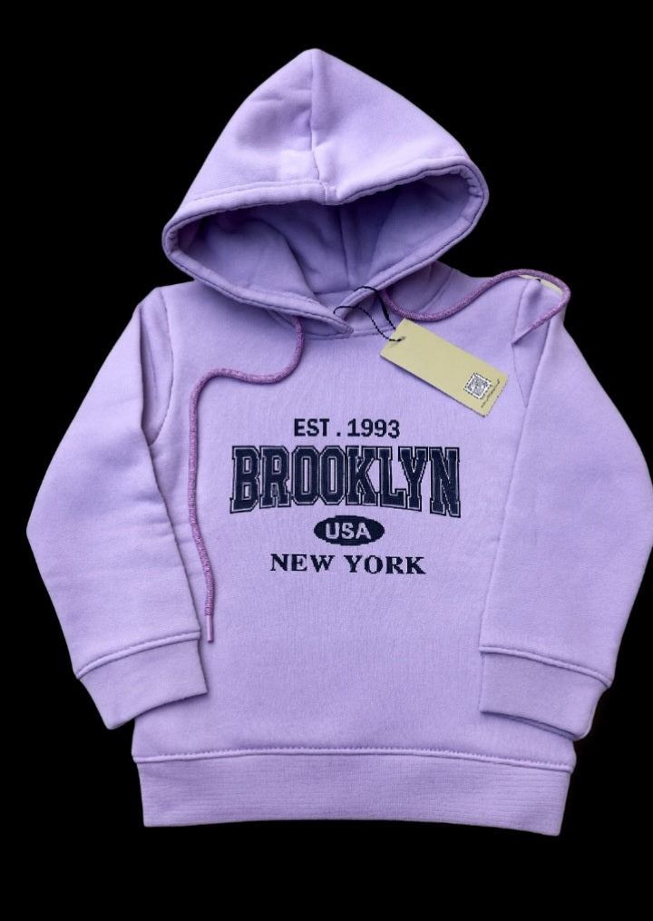 Girl's purple hoodie with 'Brooklyn' printing